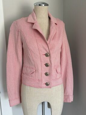 CAbi Women’s Pink Herringbone Blazer Jacket XS Button Front Collared